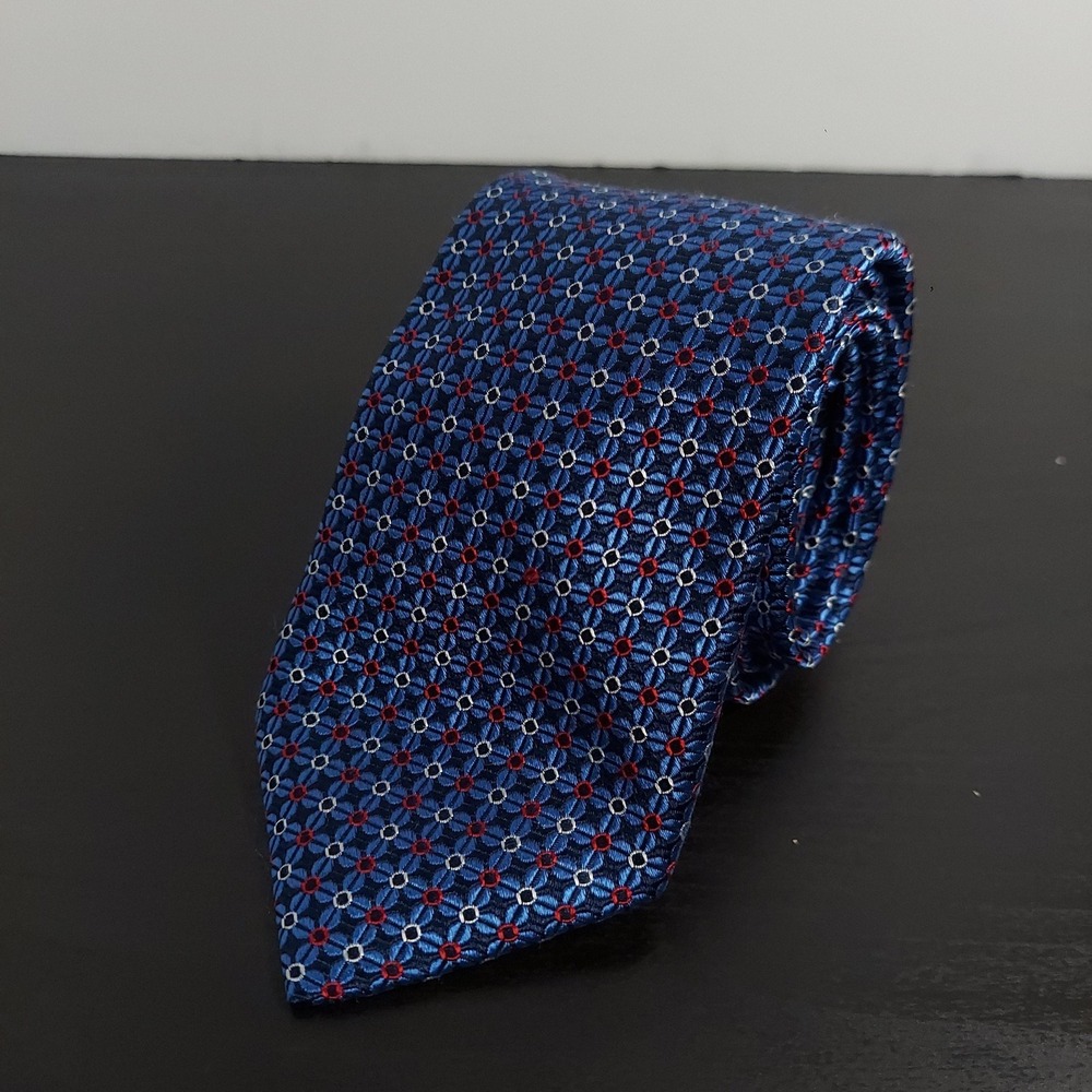 Jos. A. Bank Blue Geometric Silk Tie with Red Accents